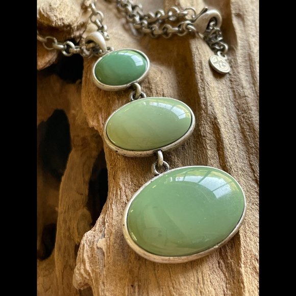 Triple Oval Pendant in 3 Shades of Soft Sage Green, Matte Silver Tone Chain "Xc" - Picture 3 of 9